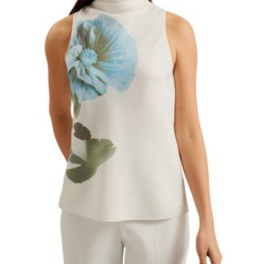 Ted Baker White Top with Blue Floral Accent